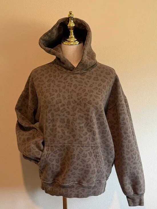 Abercrombie & Fitch Leopard Print Hoodie XS Oversized Popover Brown EUC - Picture 3 of 11